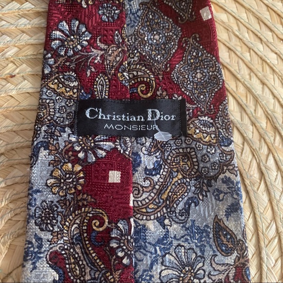 Christian Dior Rare Unique Canada Made Men Vintage Parsley Prints Neck Dress Tie - Picture 10 of 11